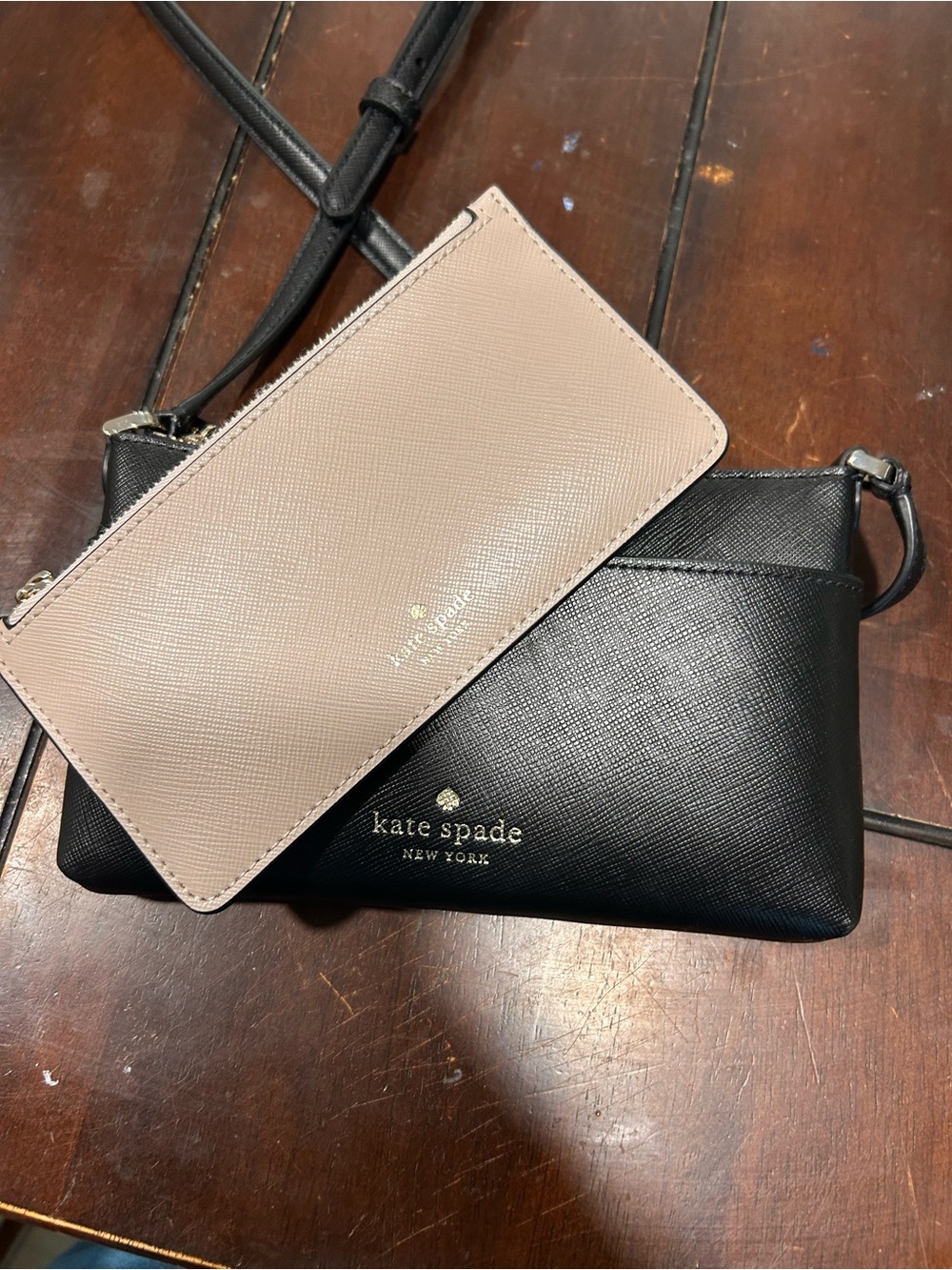 kate spade Black Crossbody with Blush Zip Wallet Insert